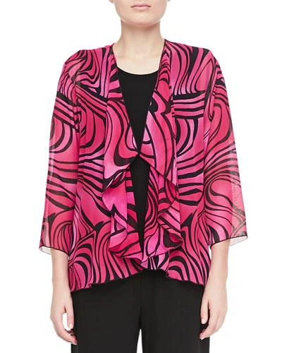 Caroline Rose Groovy Swirl Drape Jacket, Plus Size In Black/pink