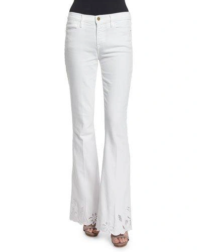 Frame Le High Flare-leg Eyelet-hem Jeans, Blanc