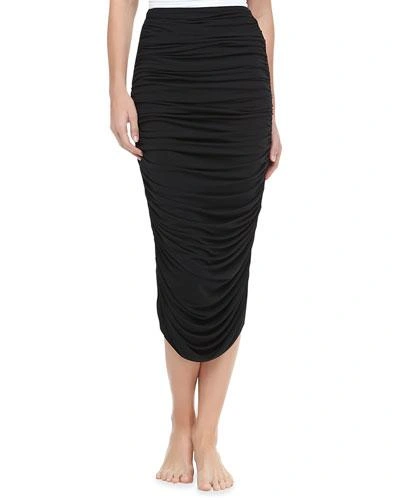 Norma Kamali Ruched Mid-calf Coverup Skirt In Black