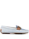 Tod's Mokassins Gommino Aus Denim Und Leder In Clear Blue