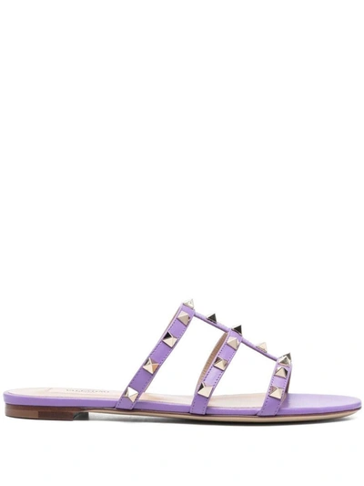 Valentino Garavani Valentino Rockstud Caged Leather Sandal In Lilac