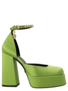 Versace 110mm Platform Satin & Viscose Pumps In Green