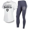 Concepts Sport Women's  White, Charcoal Las Vegas Raiders Sonata T-shirt And Leggings Sleep Set In White