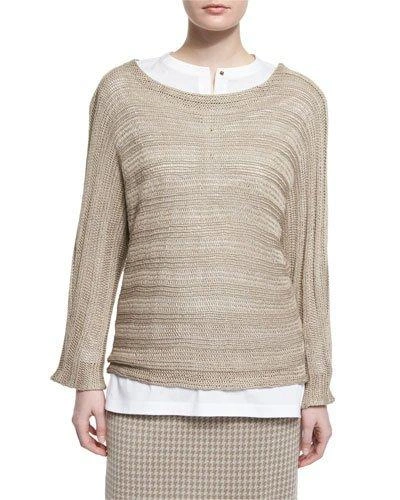 Misook Collection Round-neck Knit Sweater, Almond, Plus Size