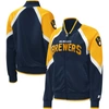 Starter Navy Milwaukee Brewers Touchdown Raglan Full-zip Track Jacket In Navy
