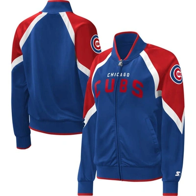 STARTER STARTER ROYAL CHICAGO CUBS TOUCHDOWN RAGLAN FULL-ZIP TRACK JACKET