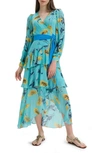 DIANE VON FURSTENBERG SILVIA FLORAL LONG SLEEVE WRAP MIDI DRESS