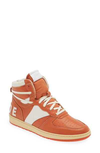 Rhude Rhecess-hi High Top Sneaker In Salmon And White