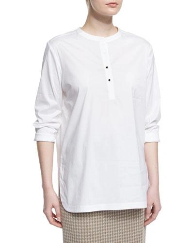 Misook Collection Button-placket Long-sleeve Blouse, White, Plus Size
