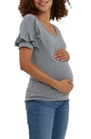 Nom Maternity Maria Ruffle Nursing Top In Heather Gray
