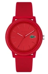 LACOSTE LACOSTE 12.12 SILICONE STRAP WATCH, 42MM