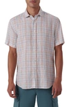 Bugatchi Shaped Fit Plaid Linen Short Sleeve Button-up Shirt In White