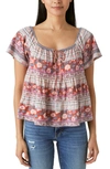 Lucky Brand Print Swing Top In Red Multi