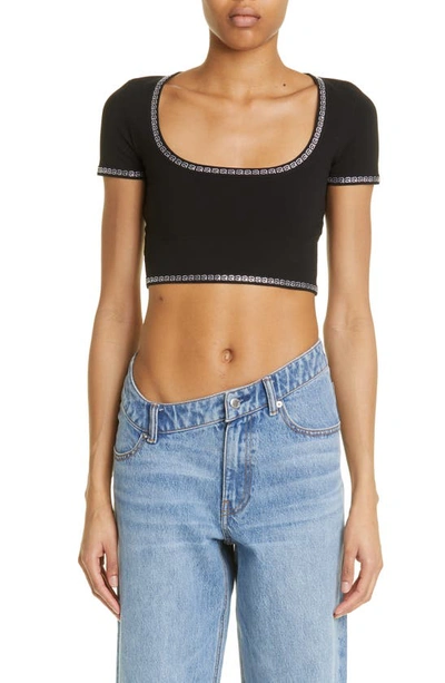 Alexander Wang Crystal Logo Crop-top In Black