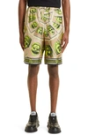 Versace Le Maschere Straight Leg Shorts In Green