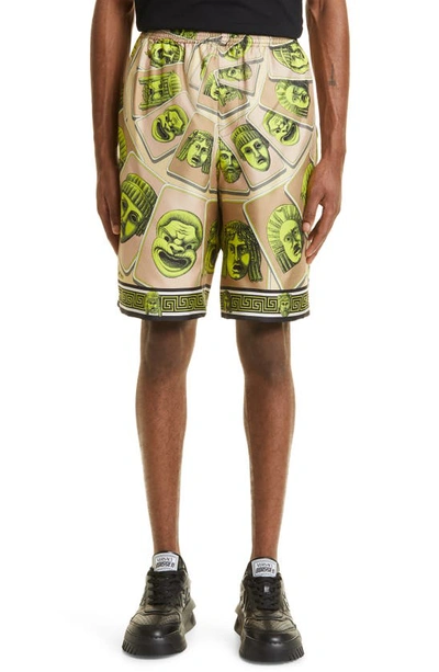 Versace Le Maschere Straight Leg Shorts In Green