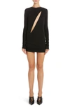 VERSACE SLASH CUTOUT LONG SLEEVE JERSEY MINIDRESS