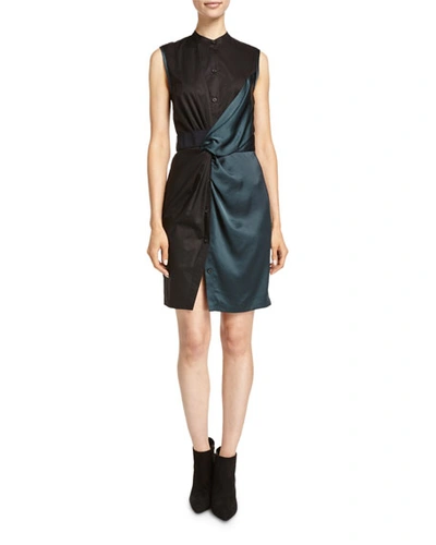 Dkny Sleeveless Mixed-media Shirtdress, Vetiver