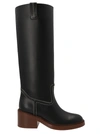 Chloé Leather Evening Under The Knee Boots With Visible Stitchings In Black