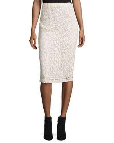 Red Valentino High-rise Floral Macrame Pencil Skirt, Ecru In Black