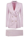 Tagliatore Cotton And Linen Blend Suit With Peak Lapels In Pink