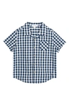 MILES THE LABEL KIDS' GINGHAM SHORT SLEEVE ORGANIC COTTON BUTTON-UP SHIRT