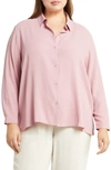 EILEEN FISHER CLASSIC COLLAR EASY SILK BUTTON-UP SHIRT