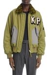 KENZO HANA PATCHES NYLON BOMBER JACKET WITH FAUX FUR COLLAR