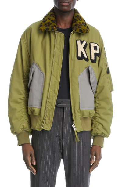 Kenzo Logo-embroidered Bomber Jacket In Green