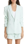 Cinq À Sept Kris Ruched Sleeve Double Breatsed Blazer In Celadon