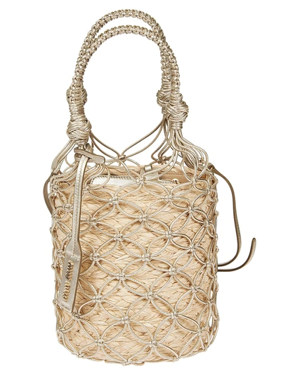 Miu Miu Woven Bucket Bag In Beige