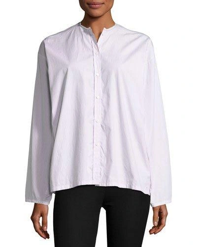 Joseph Albane Collarless Striped Cotton Button-down Shirt, White