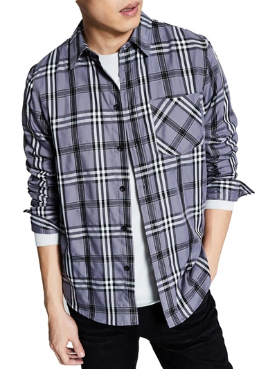 And Now This Mens Woven Plaid Button-down Shirt In Grey