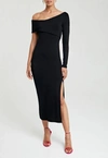 KRISA ONE SLEEVE MIDI DRESS IN BLACK