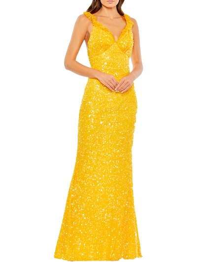 Mac Duggal Womens Sequined Long Sheath Dress In Yellow