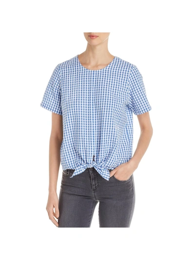 Finn & Grace Womens Gingham Tie Front Button-down Top In Blue