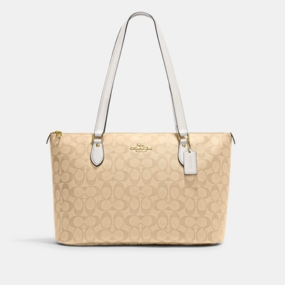 Coach Outlet Gallery Tote In Signature Canvas In Beige