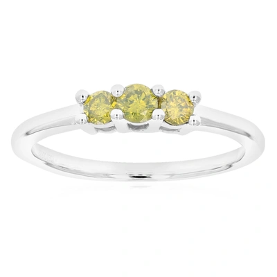 Vir Jewels 3/8 Cttw 3 Stone Round Cut Yellow Diamond Engagement Ring .925 Sterling Silver Prong Set In Green
