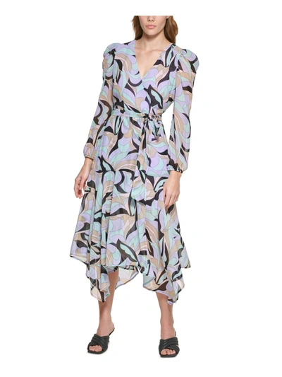 Calvin Klein Womens Checkered Midi Wrap Dress In Multi