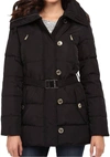 MICHAEL KORS FUR TRIM HOODED DOWN COAT IN BLACK