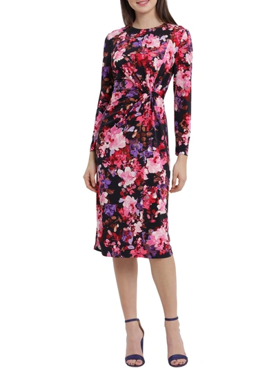 Maggy London Womens Floral Twist Front Midi Dress In Multi