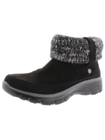 Skechers Easy Going Womens Ankle Knit Collar Ankle Boots In Black