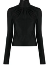 Rabanne Ruched Long-sleeved Jersey Top In Black