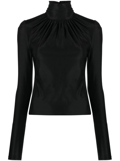 Rabanne Ruched Long-sleeved Jersey Top In Black