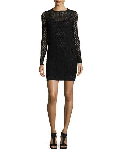 M Missoni Long-sleeve Openwork Sheath Dress, Black