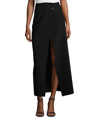Joseph Ferdi Long Crepe Skirt W/ Thigh-high Slit, Black