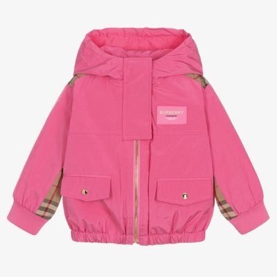 BURBERRY BABY GIRLS PINK VINTAGE CHECK HOODED JACKET
