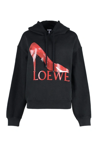 Loewe Pump Printed Cotton Jersey Hoodie In Black