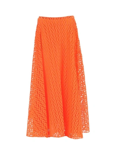 Valentino Embroidered A-line Skirt In Orange