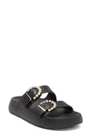 Stuart Weitzman Imitation Pearl Buckle Slide Sandal In Black